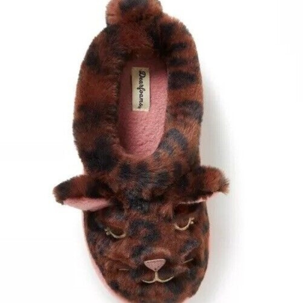 Dearfoams Slipper Youth 5 Peyton‎ Animal Slip On Clog House Shoe Cat Leopard